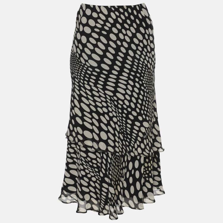 Pre Owned Elena Miro Printed Silk Layered Midi Skirt XL