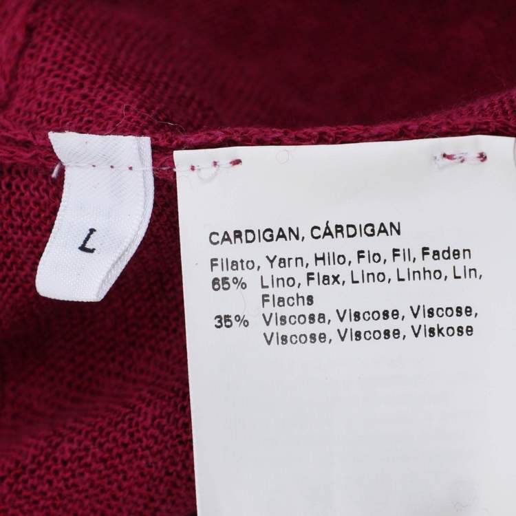 Pre Owned Marina Rinaldi Burgundy Stretch Knit Ruffle Edge Drawstring Cardigan L