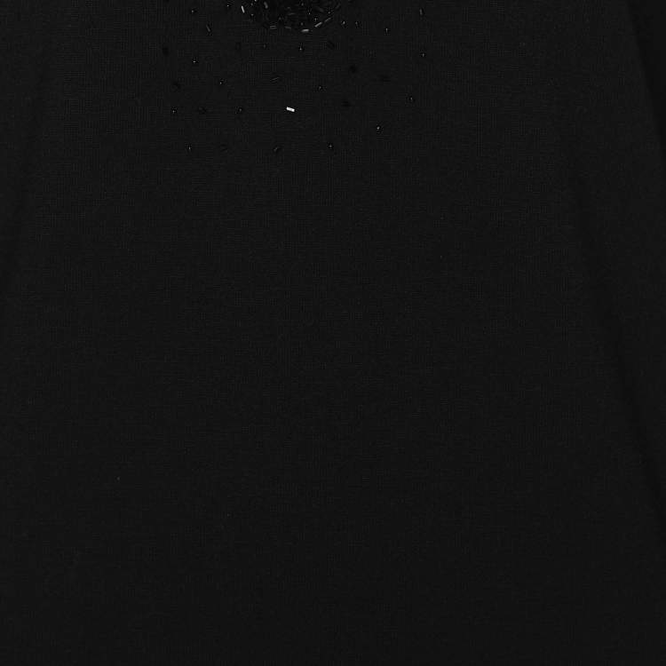 Pre Owned Marina Rinaldi Black Jersey Beads Embellished Tops XL