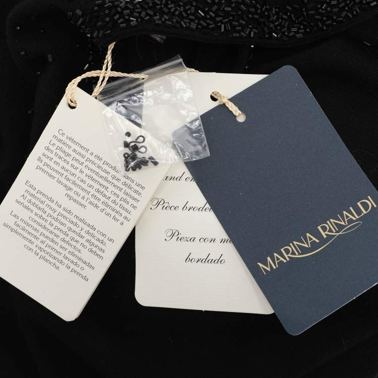 Pre Owned Marina Rinaldi Black Jersey Beads Embellished Tops XL