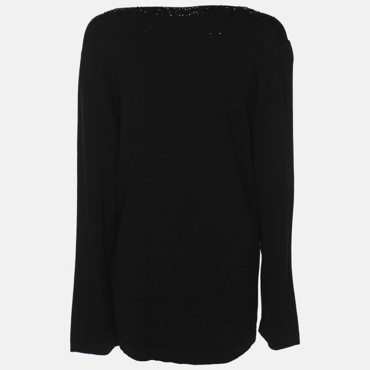 Pre Owned Marina Rinaldi Black Jersey Beads Embellished Tops XL