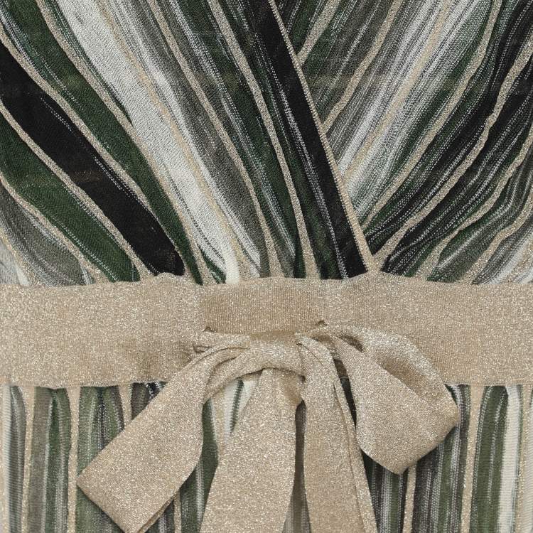 Pre Owned Marina Rinaldi Grey/Black Stripe Stretch Knit Midi Dress L