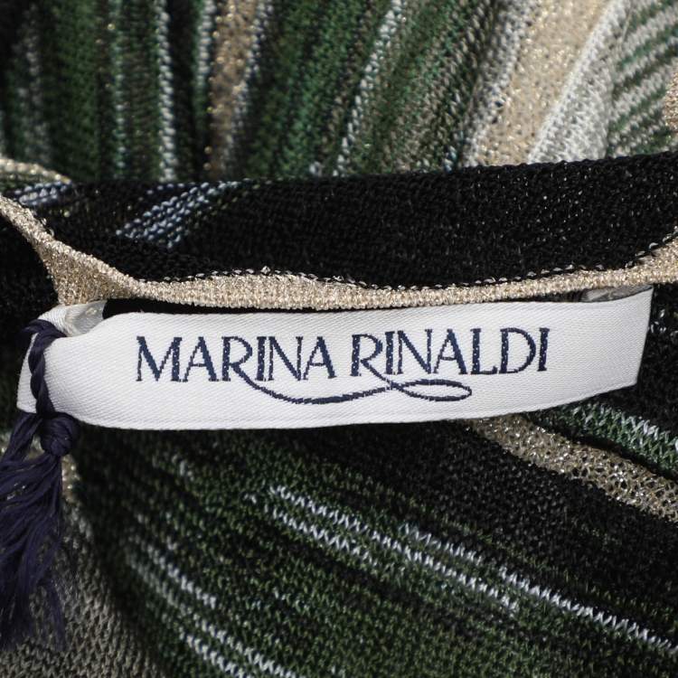 Pre Owned Marina Rinaldi Grey/Black Stripe Stretch Knit Midi Dress L