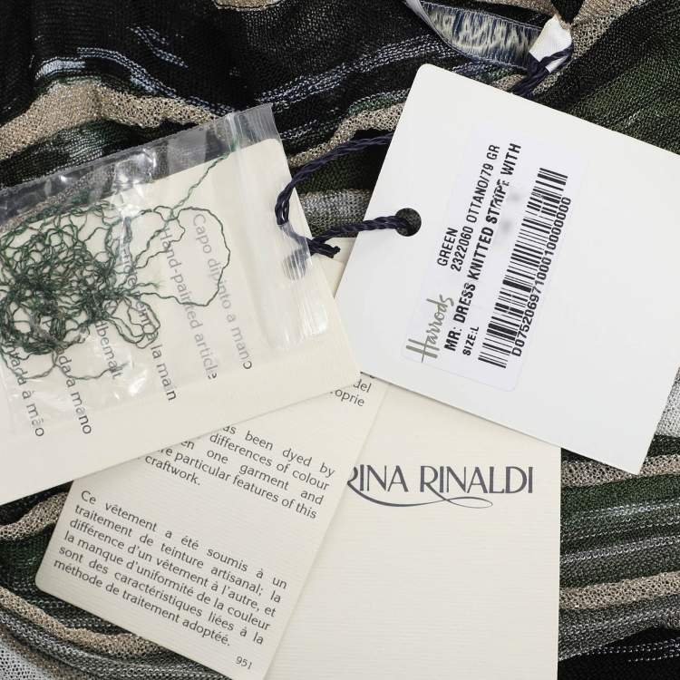 Pre Owned Marina Rinaldi Grey/Black Stripe Stretch Knit Midi Dress L