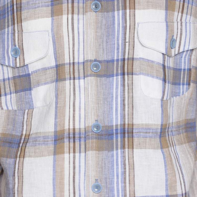 Pre Owned Basler Multicolor Check Linen Long Sleeve Shirt XL