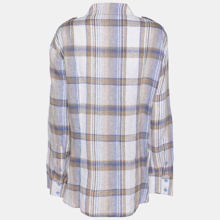 Pre Owned Basler Multicolor Check Linen Long Sleeve Shirt XL