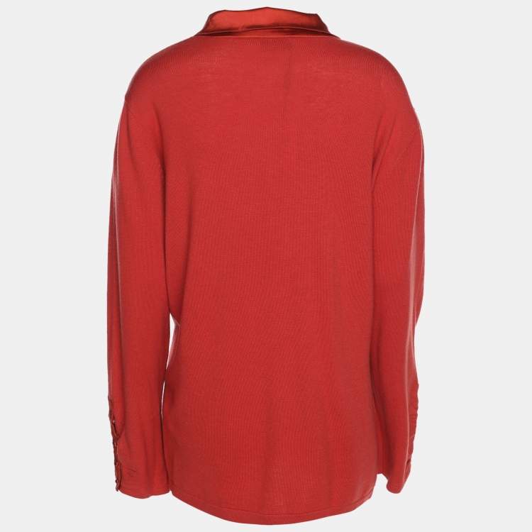 Pre Owned Basler Red Stretch Knit Long Sleeve Sweater XL