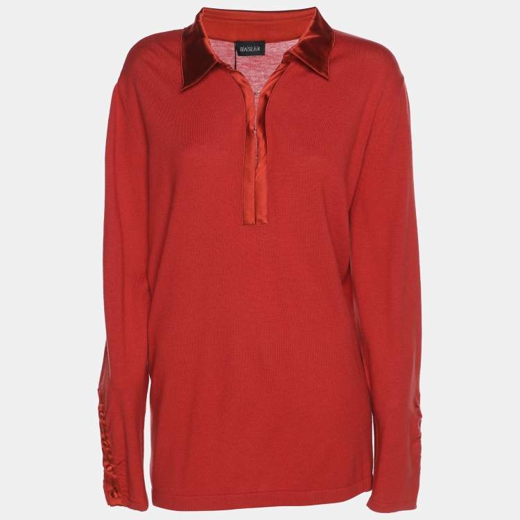 Pre Owned Basler Red Stretch Knit Long Sleeve Sweater XL