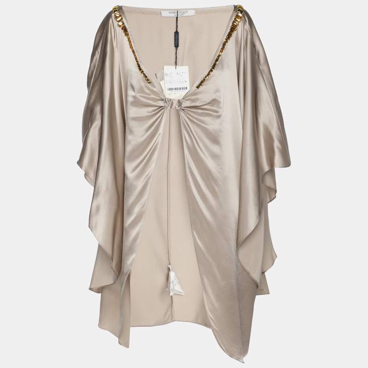 Pre Owned Marina Rinaldi Beige Satin Crystal Embellished Poncho L