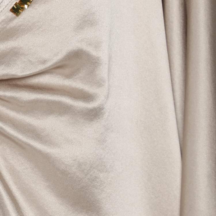 Pre Owned Marina Rinaldi Beige Satin Crystal Embellished Poncho L