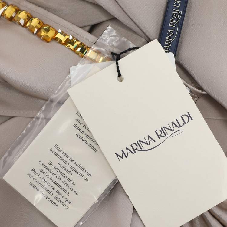 Pre Owned Marina Rinaldi Beige Satin Crystal Embellished Poncho L