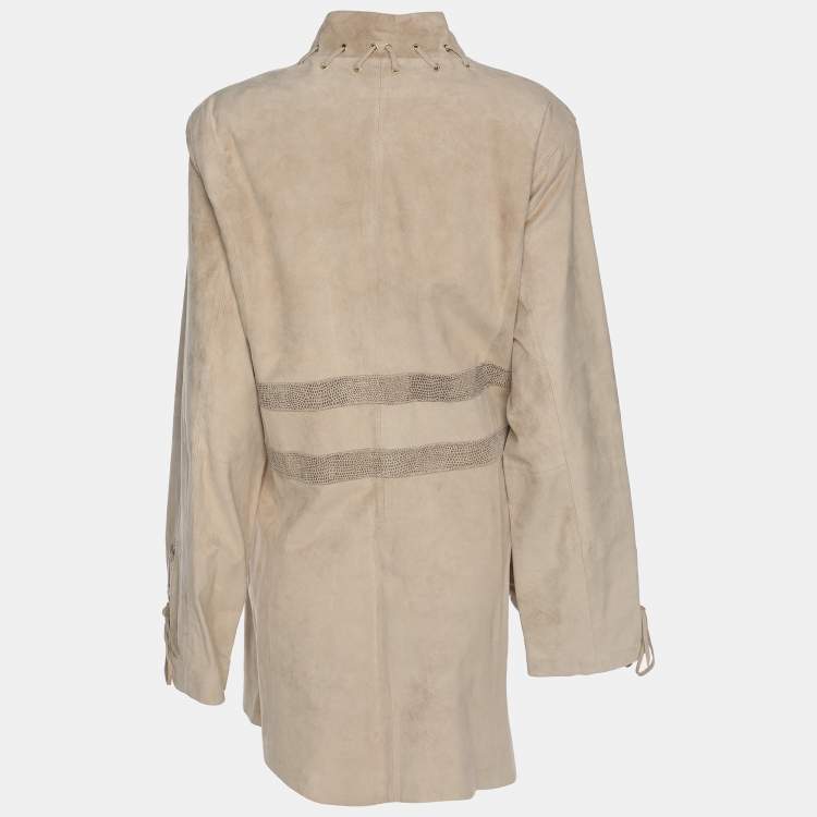 Pre Owned Marina Rinaldi Beige Suede Long Jacket L