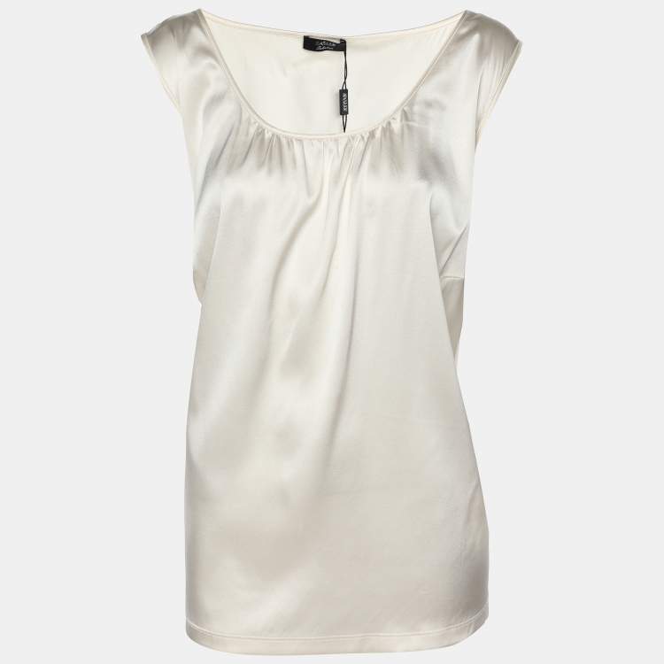 Pre Owned Basler Cream Satin Sleeveless Tops XL