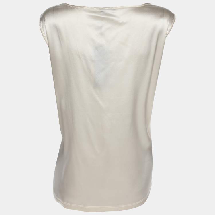 Pre Owned Basler Cream Satin Sleeveless Tops XL