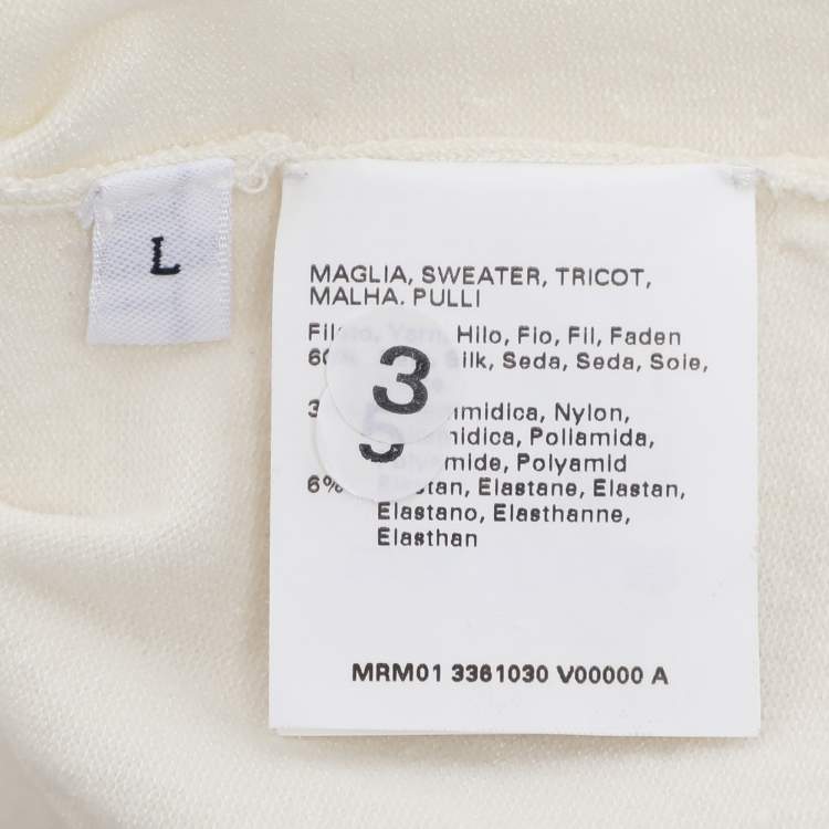 Pre Owned Marina Rinaldi Cream Jersey Contrast Trim V Neck Sweater L