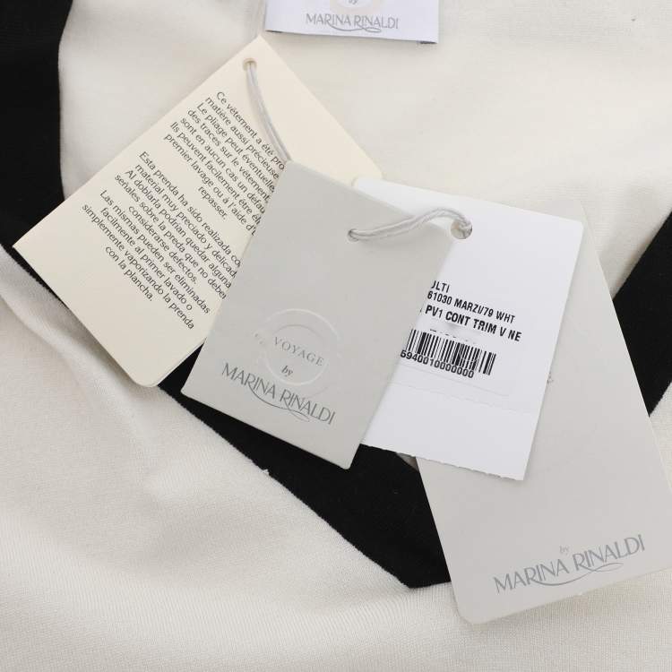 Pre Owned Marina Rinaldi Cream Jersey Contrast Trim V Neck Sweater L