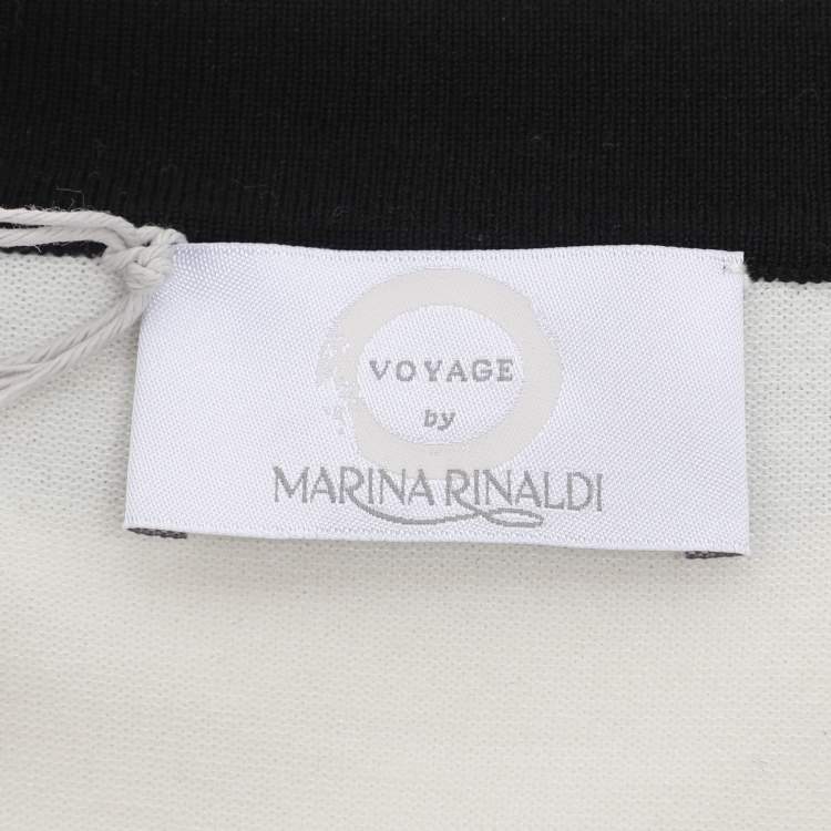 Pre Owned Marina Rinaldi Cream Jersey Contrast Trim V Neck Sweater L