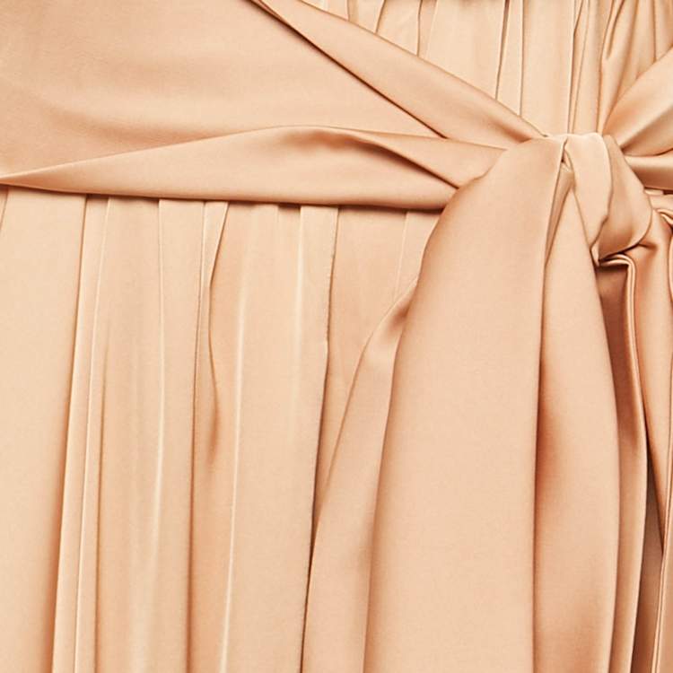 Pre Owned Maison d'Angelann Gold Beige Silk Satin Draped Off-Shoulder Long Dress M