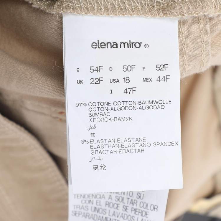 Pre Owned Elena Miro Khaki Stretch Cotton Wide Leg Pants XL
