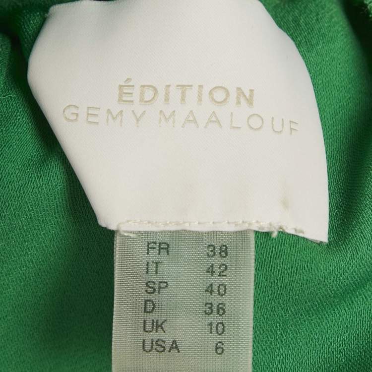Pre Owned Gemy Maalouf Green Crepe Draped Long Kaftan Dress M