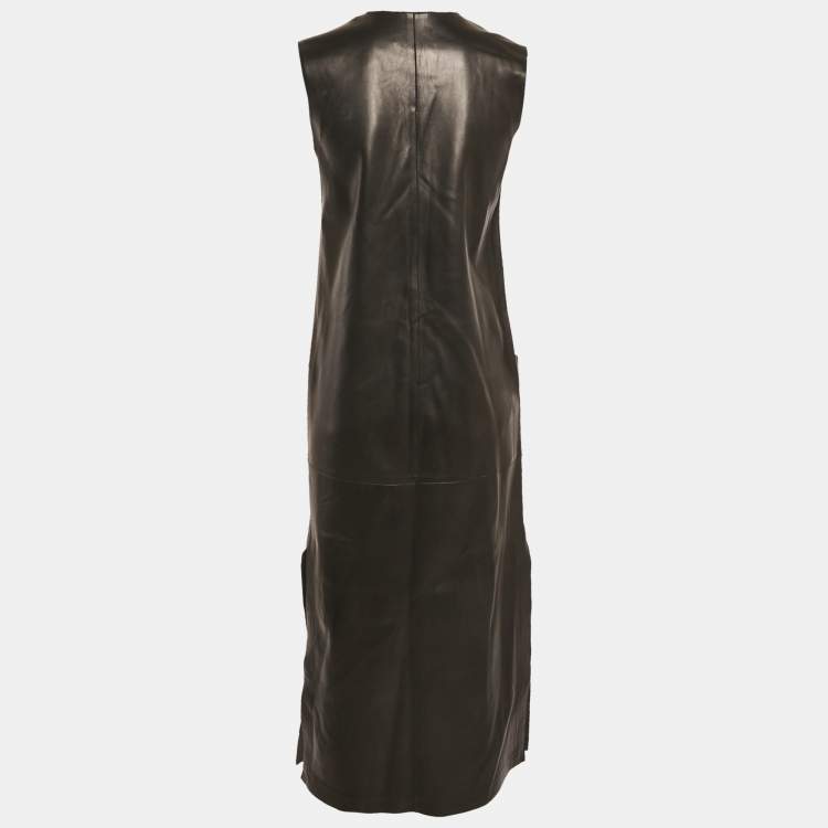 مملوكة مسبقًا Aeron Black Leather Zip Front Sleeveless Dress S