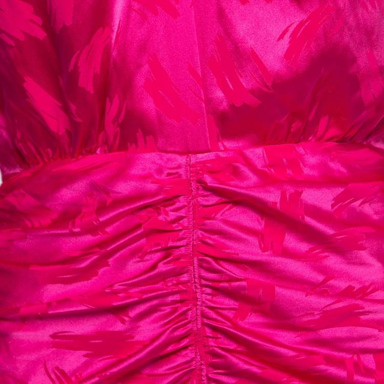 Pre Owned Ronny Kobo Hot Pink Satin Knot Detail Ruched Mini Dress S