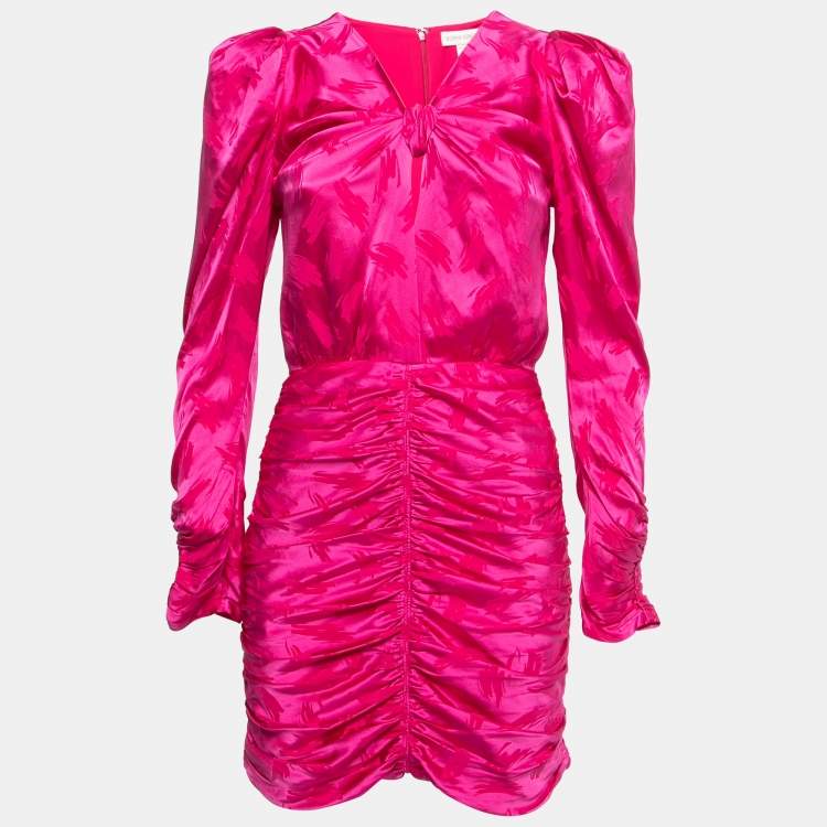 Pre Owned Ronny Kobo Hot Pink Satin Knot Detail Ruched Mini Dress S