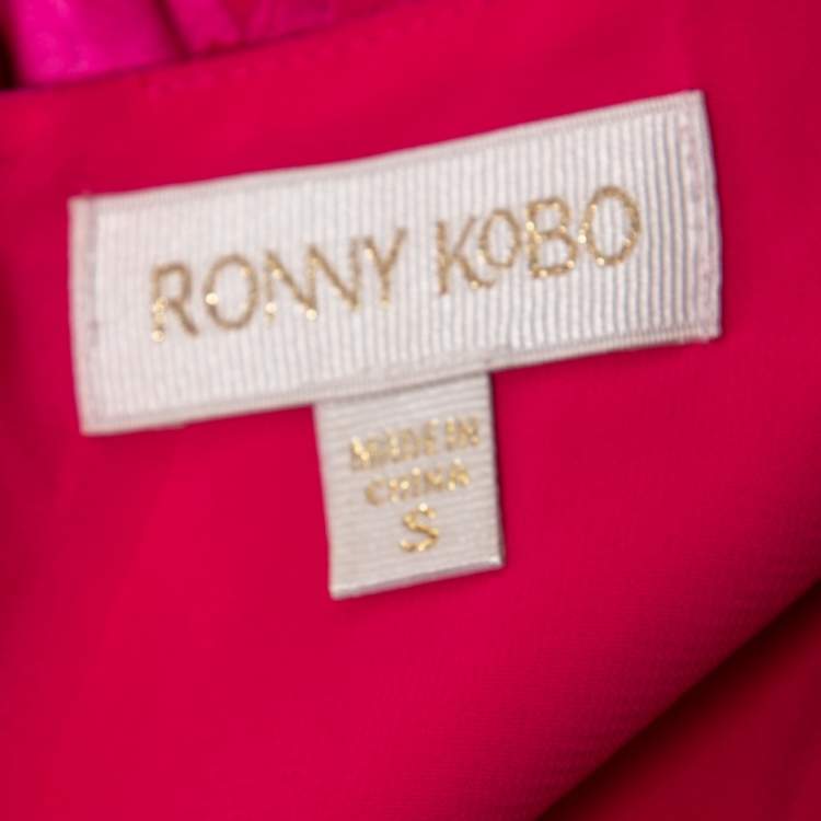 Pre Owned Ronny Kobo Hot Pink Satin Knot Detail Ruched Mini Dress S