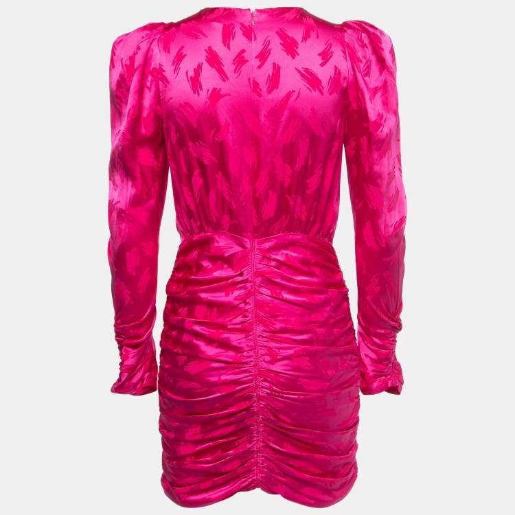 Pre Owned Ronny Kobo Hot Pink Satin Knot Detail Ruched Mini Dress S