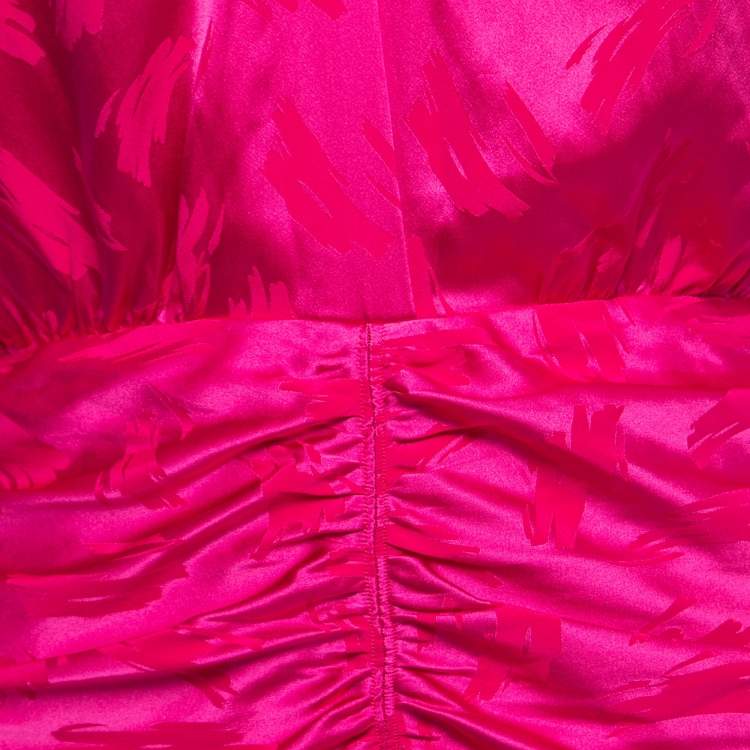 Pre Owned Ronny Kobo Hot Pink Satin Knot Detail Ruched Mini Dress S