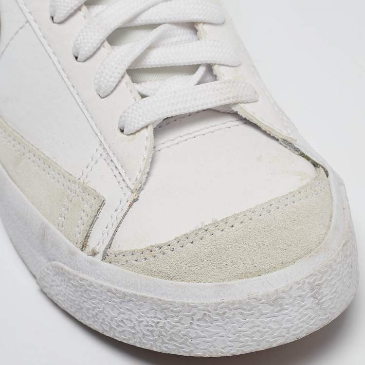 Pre Owned Nike White Leather BLazer High Top Sneakers Size 38.5