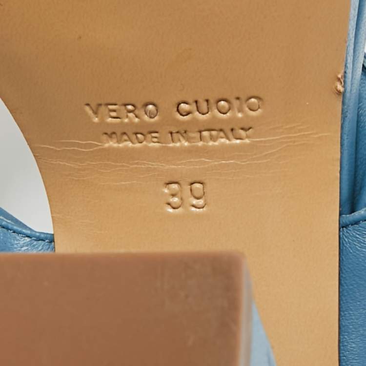 Pre Owned Giaborghini Size 39 Blue Leather Platform Thong Sandals