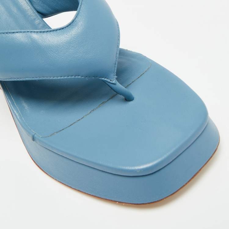 Pre Owned Giaborghini Size 39 Blue Leather Platform Thong Sandals