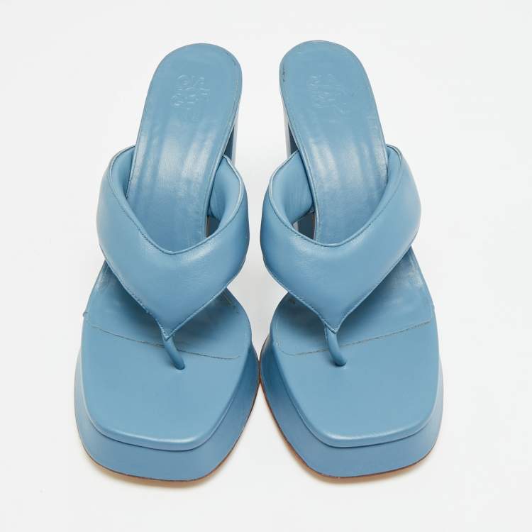 Pre Owned Giaborghini Size 39 Blue Leather Platform Thong Sandals