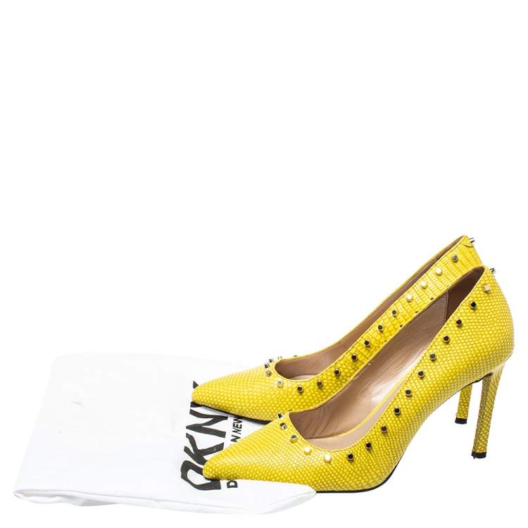 Pre Owned Dkny Yellow Lizard Embossed Leather Evana Leather Pumps Size 38