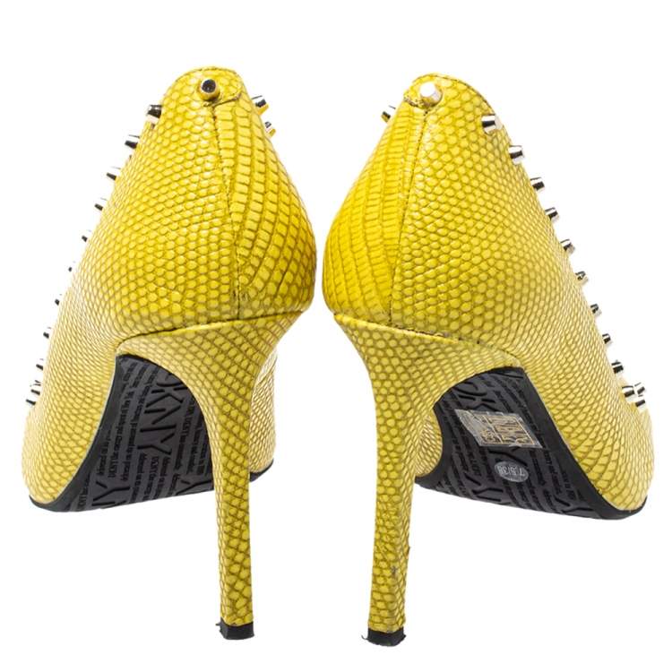 Pre Owned Dkny Yellow Lizard Embossed Leather Evana Leather Pumps Size 38