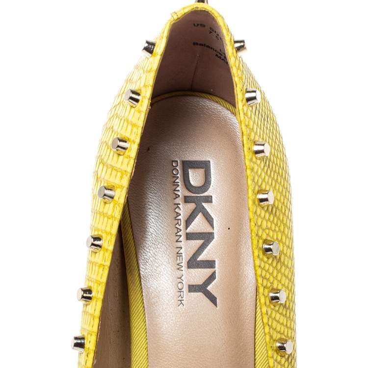 Pre Owned Dkny Yellow Lizard Embossed Leather Evana Leather Pumps Size 38