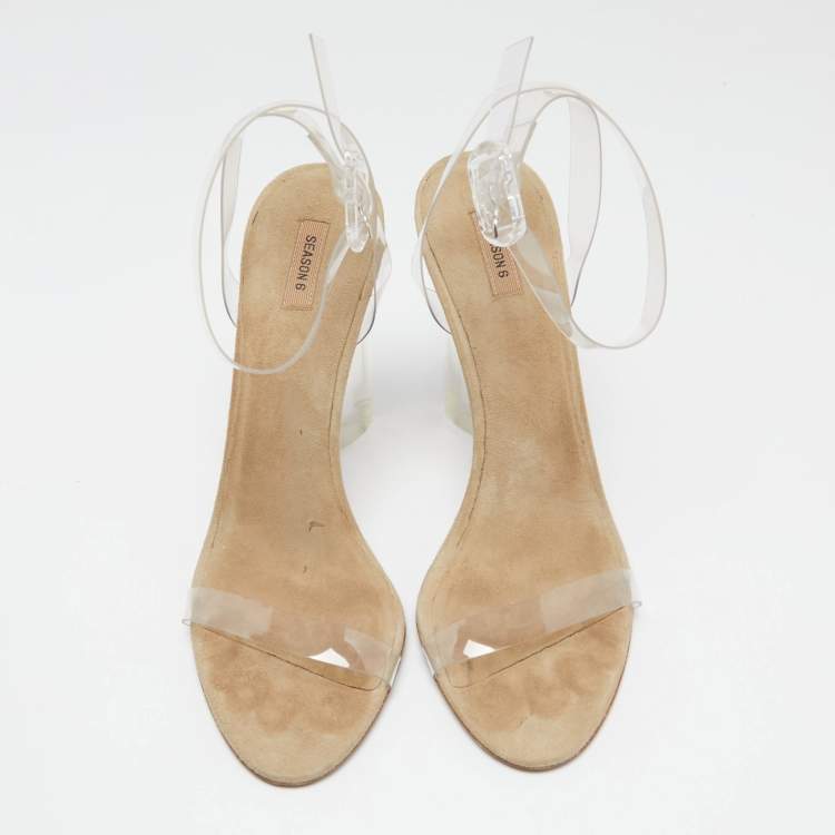 Pre Owned Season 6 White And Grey PVC Open Toe Ankle Strap Sandals Size 40