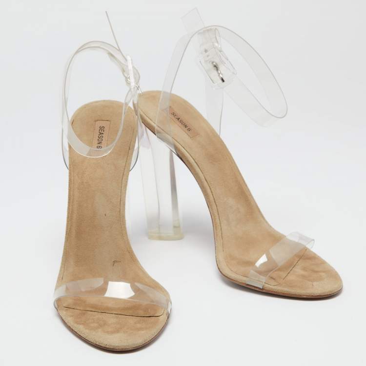 Pre Owned Season 6 White And Grey PVC Open Toe Ankle Strap Sandals Size 40
