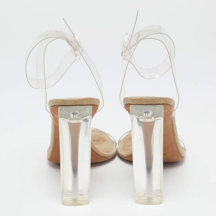 Pre Owned Season 6 White And Grey PVC Open Toe Ankle Strap Sandals Size 40