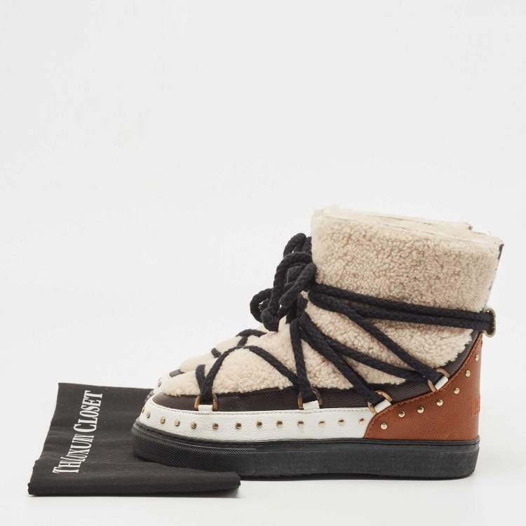 Pre Owned Inuikii Multicolor Leather and Fur Curly Rock High Top Sneakers Size 38