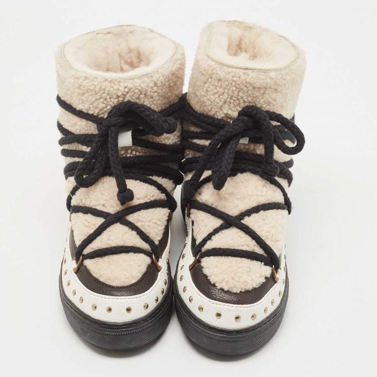 Pre Owned Inuikii Multicolor Leather and Fur Curly Rock High Top Sneakers Size 38