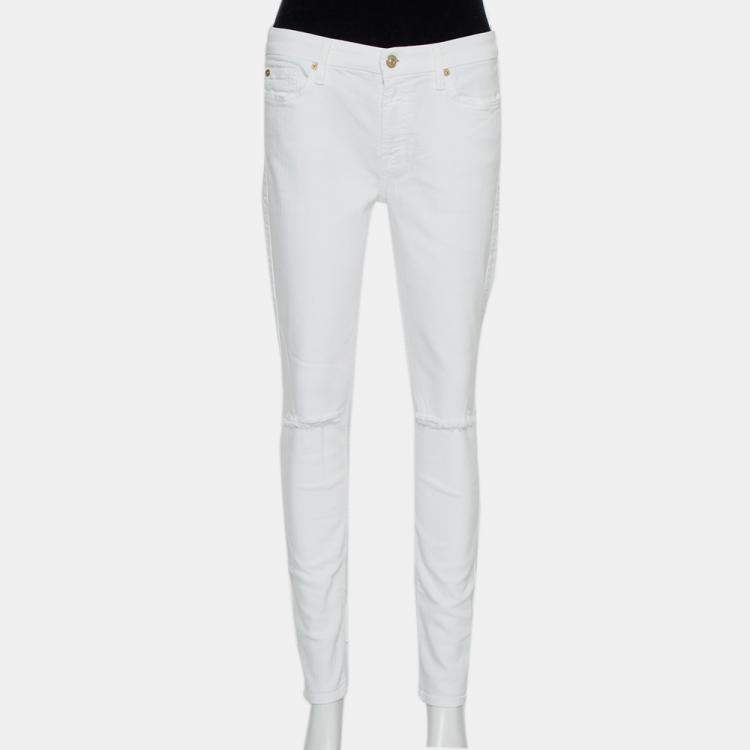 Pre Owned 7forallmankind White Denim Skinny Ankle Length Jeans M