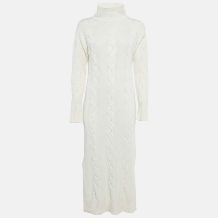 Pre Owned 8 by Yoox Off-White Cable Knit High Neck Long Dress S