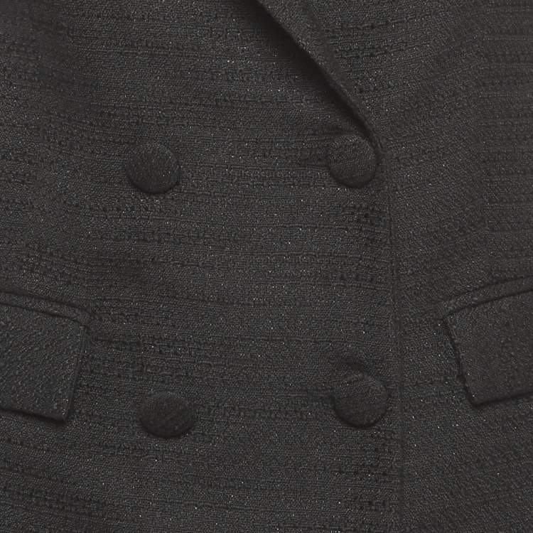 Pre Owned 8 by Yoox Black Tweed Feather Trim Blazer and Mini Skirt Suit S