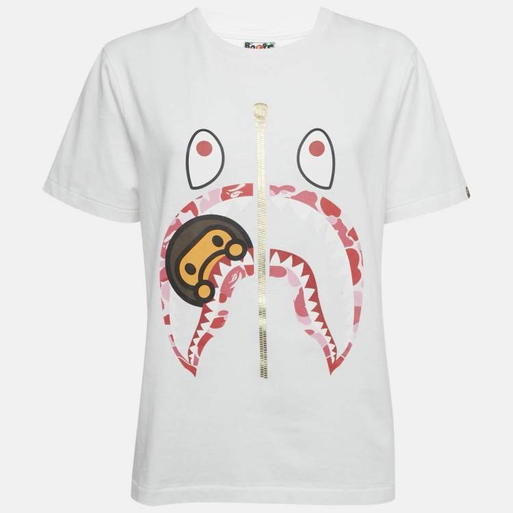 Pre Owned A Bathing Ape Baby Milo Shark Print Cotton T-Shirt M