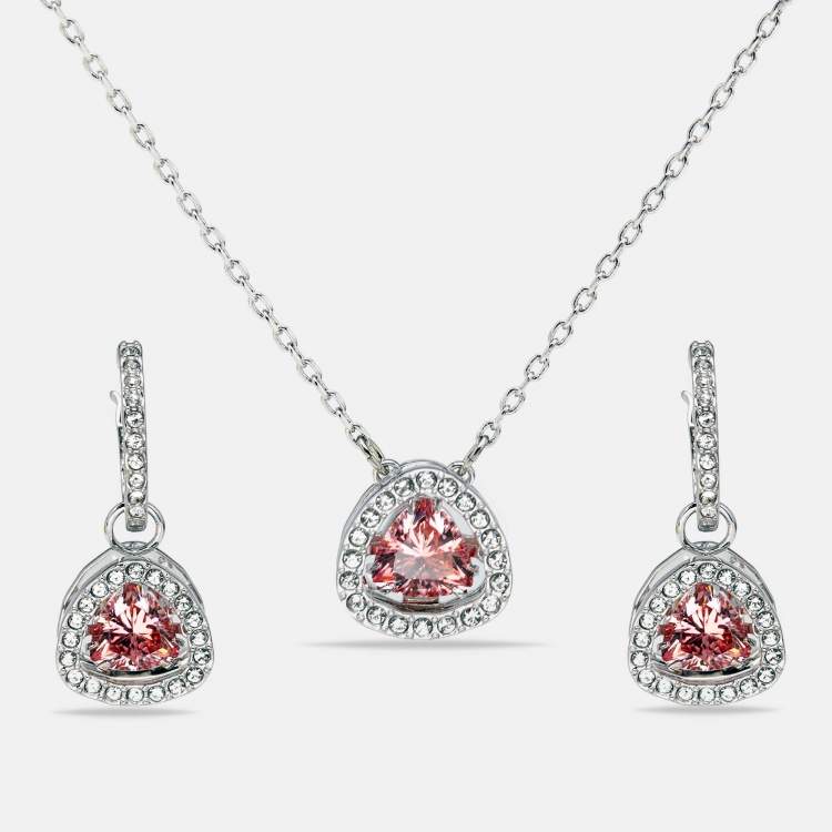 Pre Owned Swarovski Una Crystals Silver Tone Earring Necklace Set