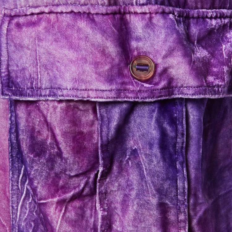 Pre Owned Acne Studios Purple Velvet Crop Top and Track Pants Set L
