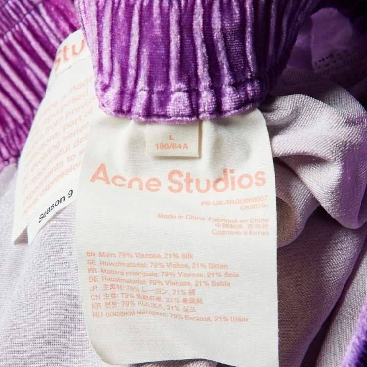 Pre Owned Acne Studios Purple Velvet Crop Top and Track Pants Set L