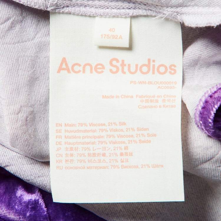Pre Owned Acne Studios Purple Velvet Crop Top and Track Pants Set L
